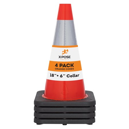 XPOSE SAFETY Traffic Cone, PVC, 18" H, Orange OTC18-6-4-X-S